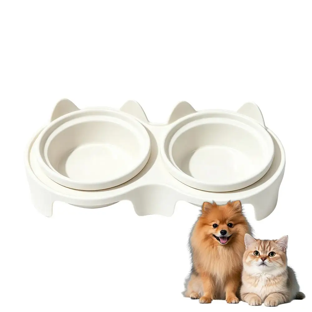 Schräger Doppelnapf für Haustiere, Reisnapf, Futter- und Trinknapf für Welpen und Kätzchen, Zwei-Napf-Set für Haustiere, Hundefutter- und Trinknapf, Kunststoff-Trinknapf für Haustiere – Detail 4