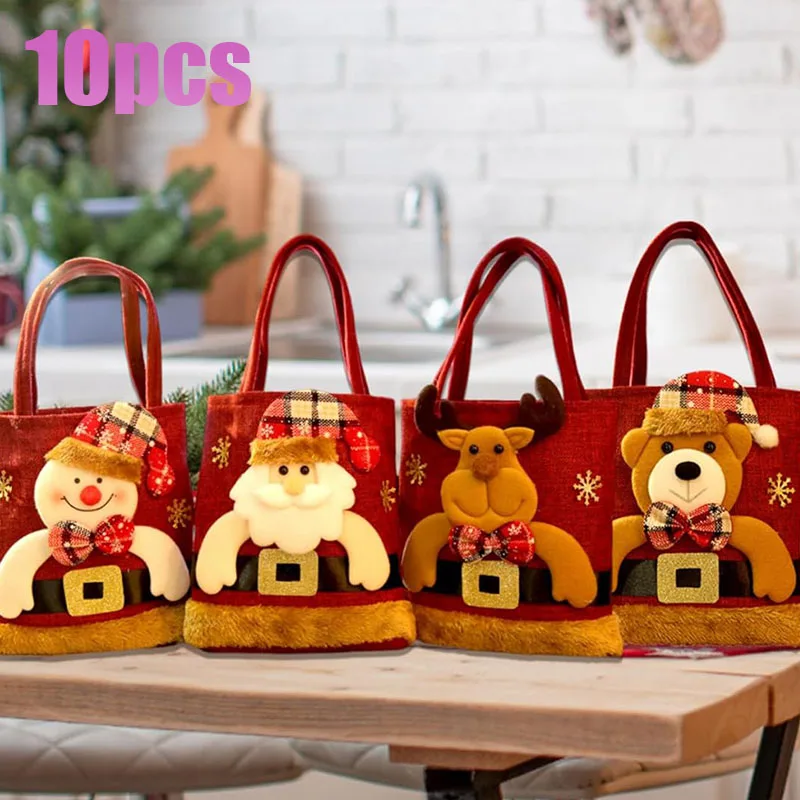 

10PCS Christmas Gift Bags Tote Gift Bags Christmas Eve Apple Gift Bags Candy Bags Cloth Bags Decorations Christmas