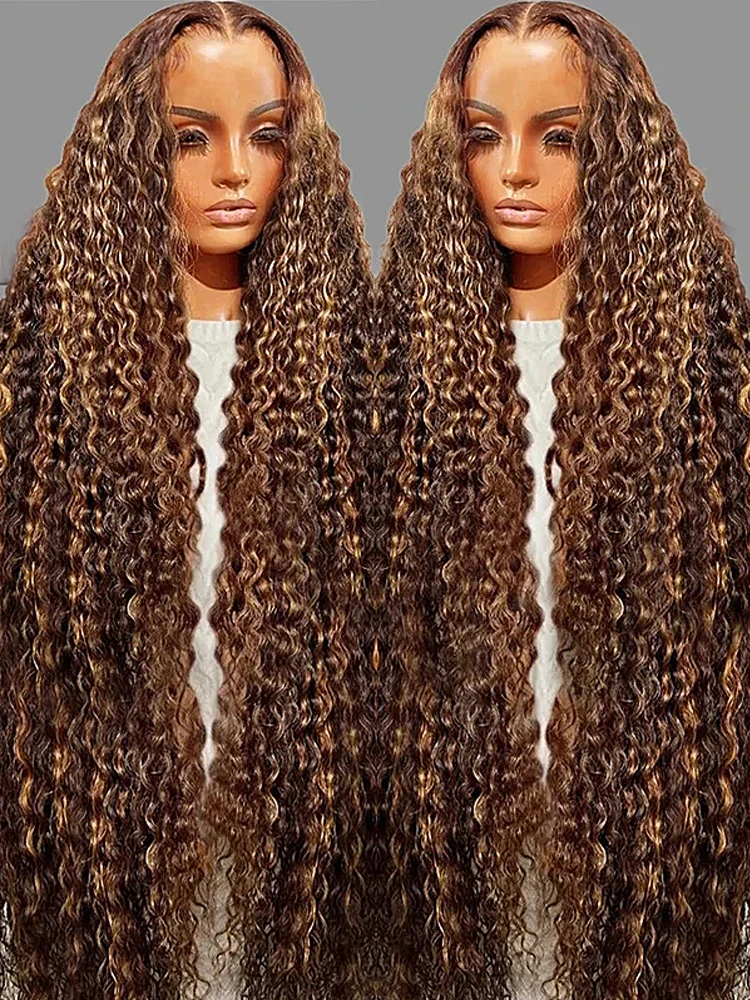 Highlight Water Curly Glueless 13x4 Hd Lace Front Human Hair Wig Ombre Brown Brazilian Deep Wave Lace Frontal Wigs For Women