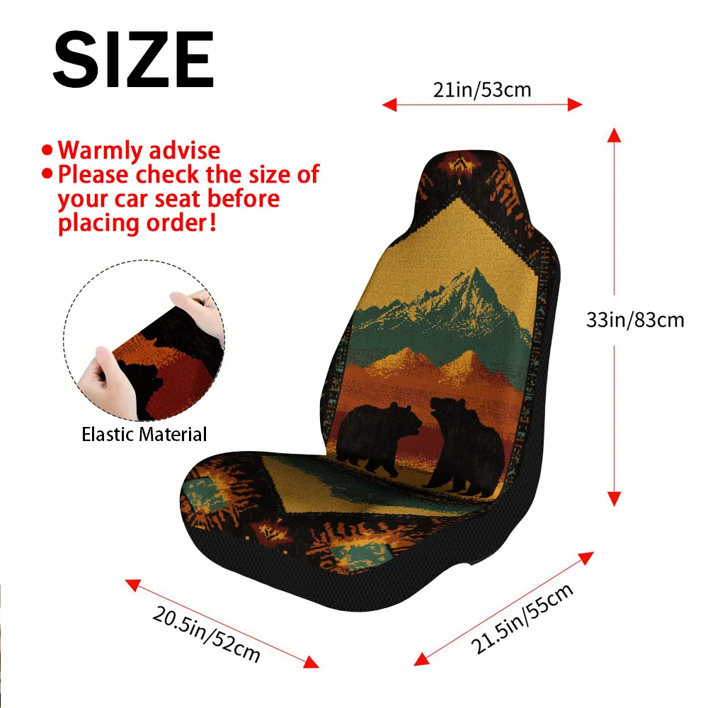 2pcs Car Seat Covers Set, Bears And Mountains Design Print, Fashionable Vehicle Seat Covers. Fits Holiday Hometown Trips, Daily