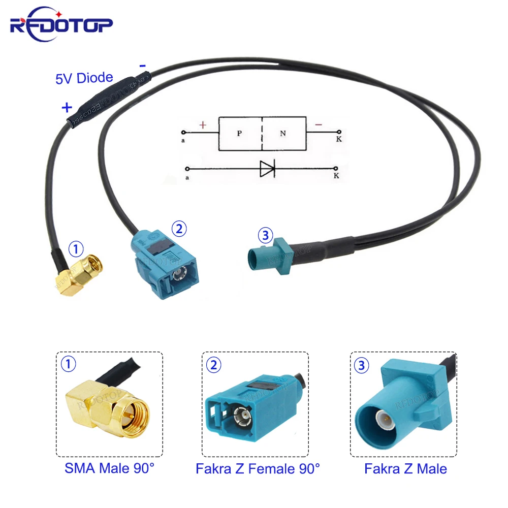 

RG-174 Fakra Z to SMA Male 1 to 2 Y Type Splitter Cable With Diode RG174 Pigtail Car Navigation GPS Antenna Extension Cable