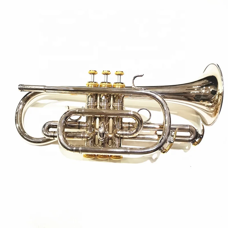 Instrumentos profesionales de latón Cornet chapados en plata con llave Bb
