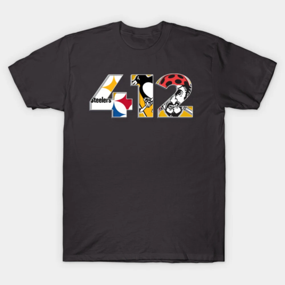 Camiseta de algodón para hombre y mujer de Pittsburgh 412 con logotipos de los Steelers y los Pirates, camiseta deportiva clásica local para aficionados al orgullo urbano