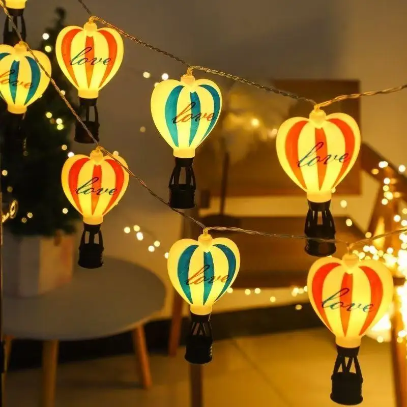 20 LEDs Hot Air Balloon String Lights Romantic Heart Hanging Lantern Lamp Christmas Birthday Outdoor Garden Tree Fence Decor