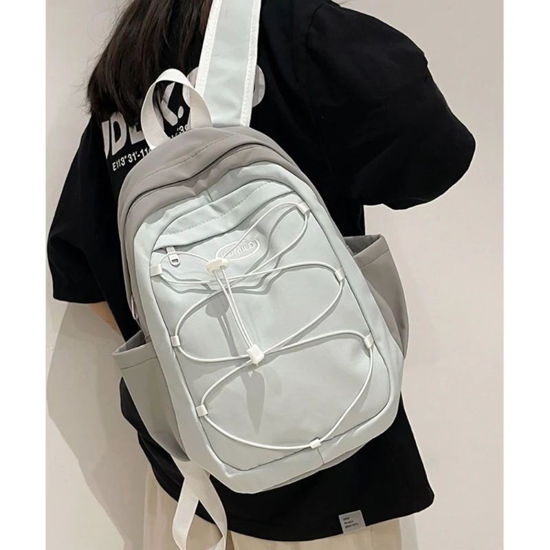 Mochila con cremallera de Color de contraste para hombres y mujeres, Bolsa Escolar de gran capacidad, mochila de viaje informal para adolescentes con cordón elástico