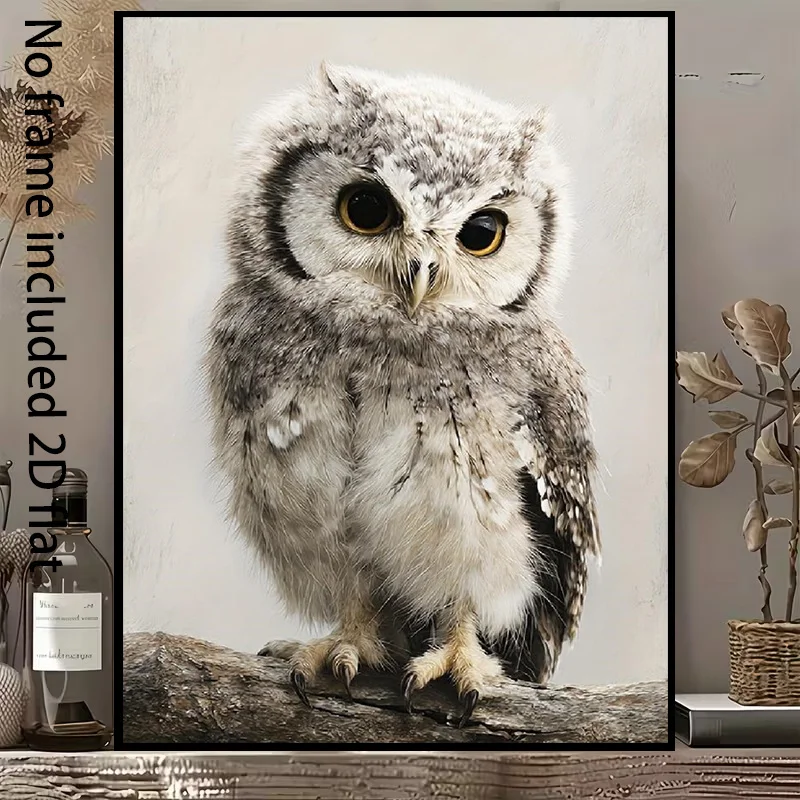 2D Flat, 2D Flat, A 2D Flat Canvas Painting Featuring a Delicately Depicted Barn Owl with White Eyebrows, Vividly Showcasing