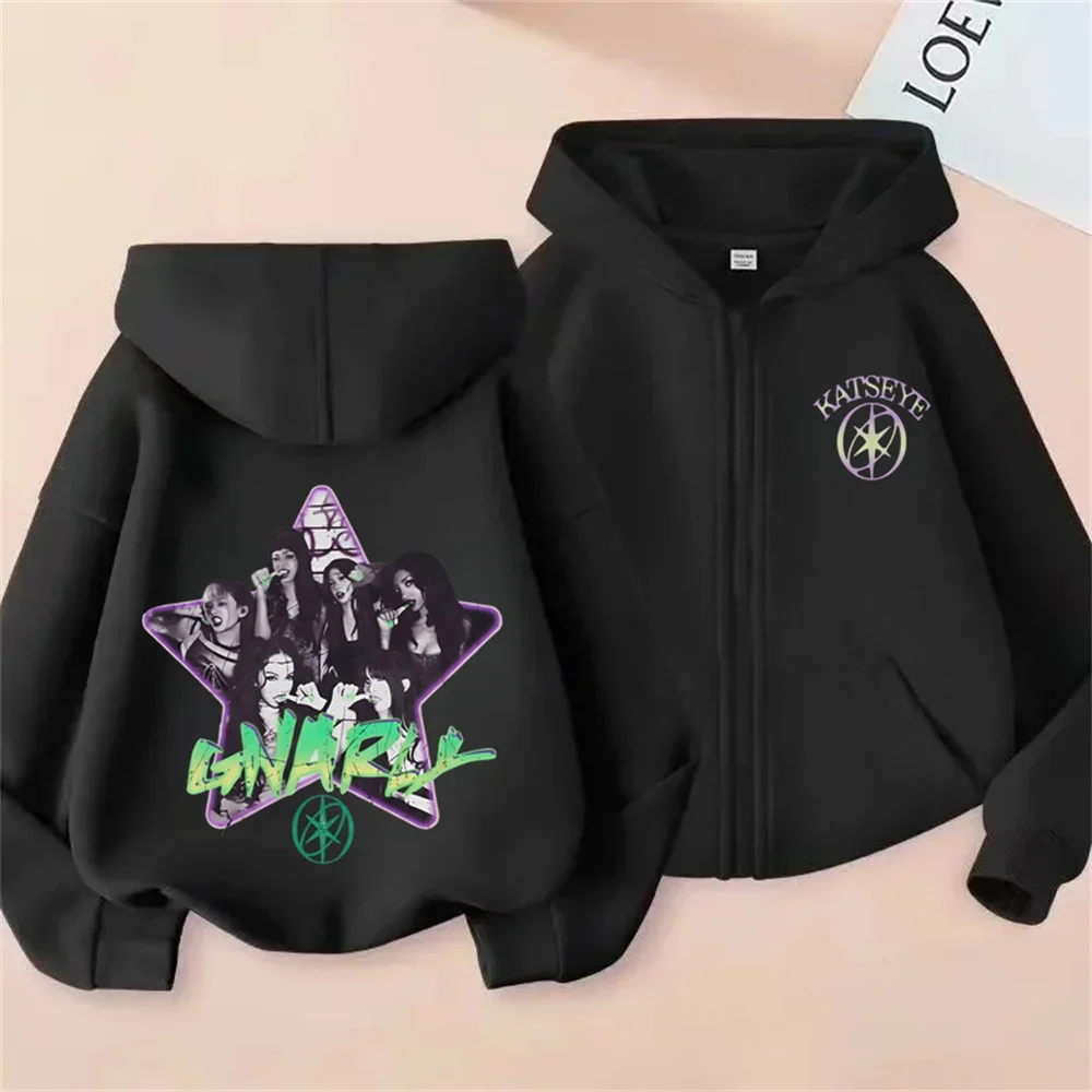 2026 Neue Girl Group Katseye Reißverschluss-Hoodie für Jungen und Mädchen Modischer Trendiger Lässiger Sweatshirt Kinder KATSEYE Zip-Up Kapuzenpullover