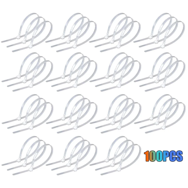 100Pcs Reusable Zip Ties 7.9 Inch, Releasable Cable Ties White 50Lbs Tensile, Adjustable Tie Wraps for Cord Management