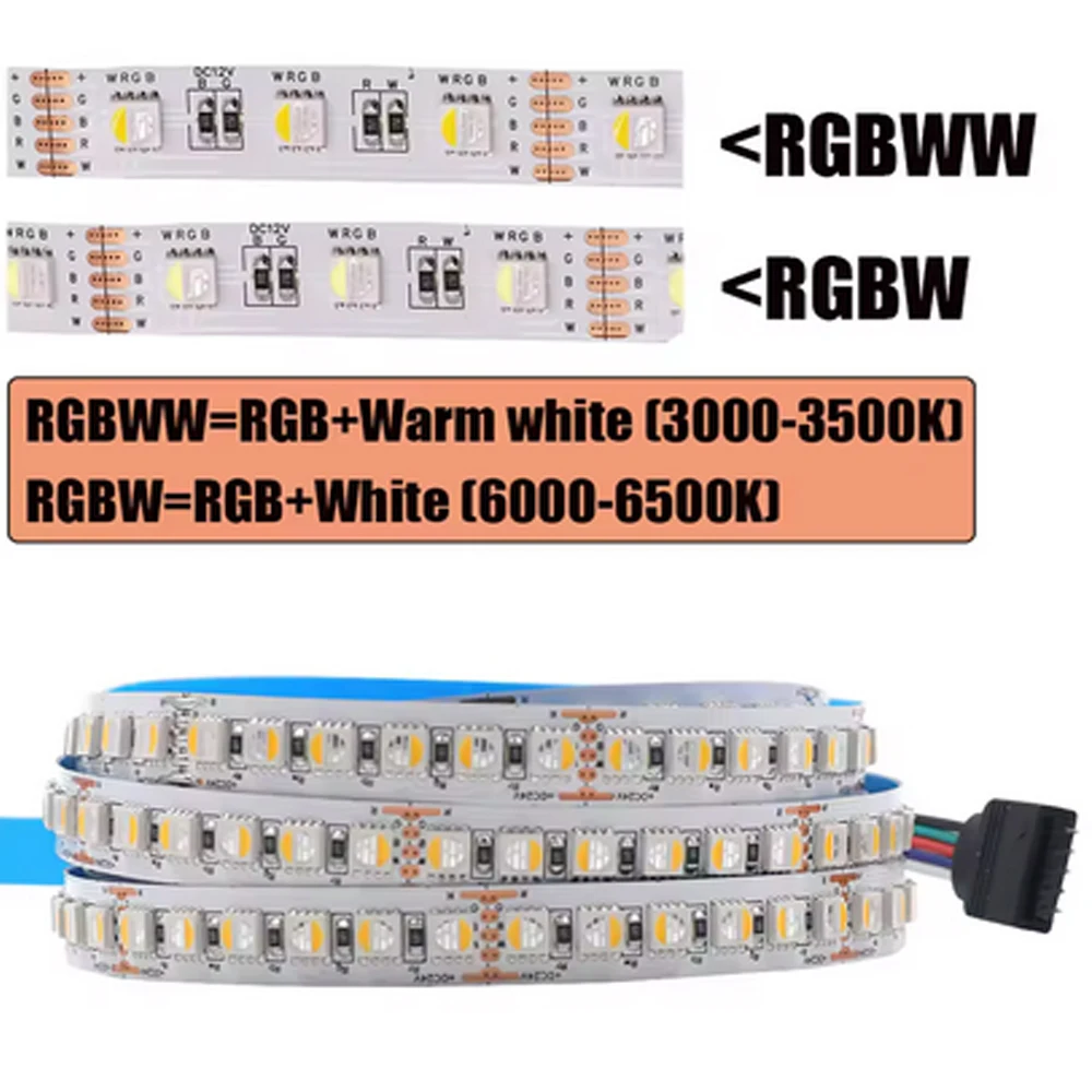 RGBW RGBWW LED 5M LED Strip DC 12V 24V 4 Colors In 1 Chip SMD 5050RGB RGBW RGBWW 60 Leds/M Flexible Ribbon Tape Rope Light