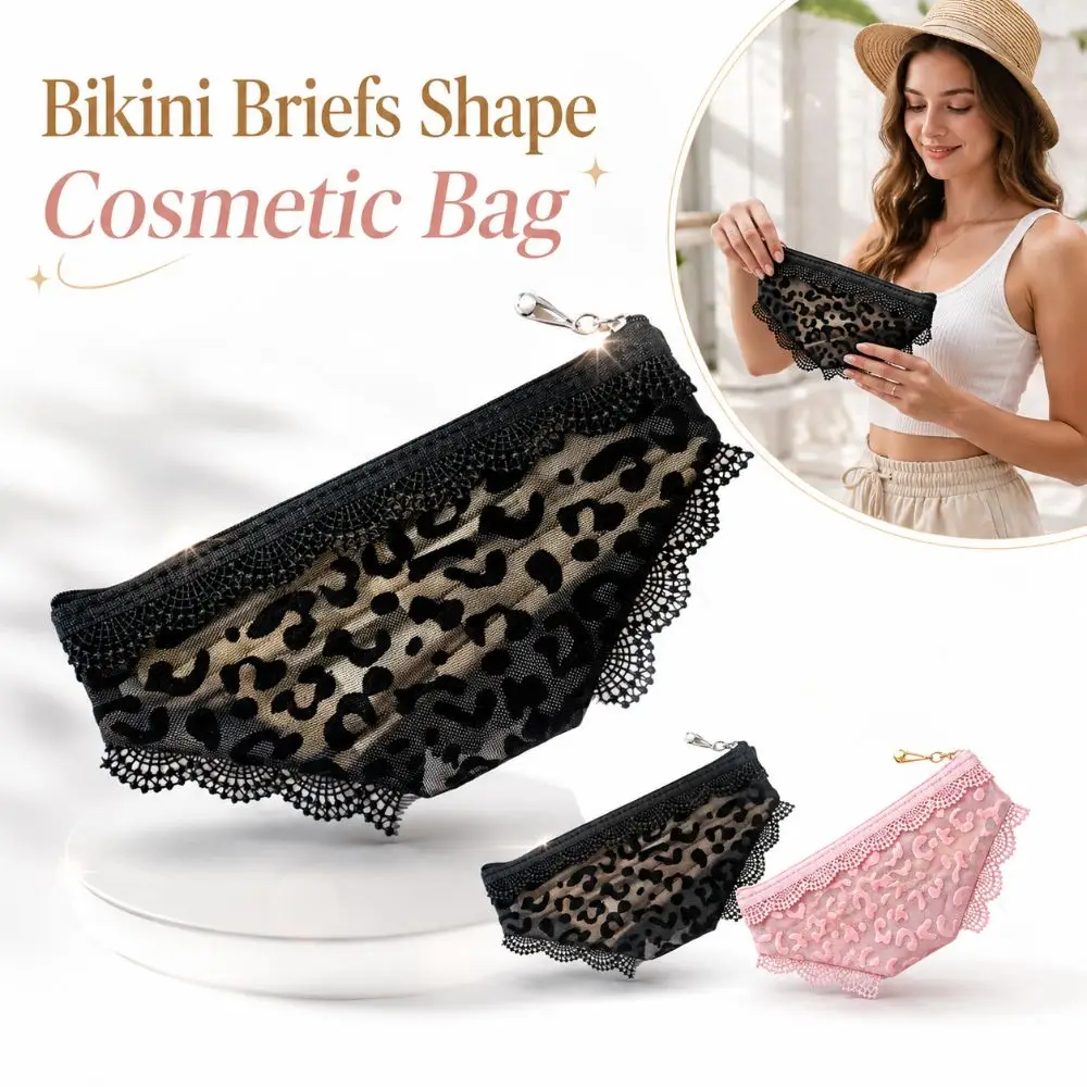 Creativity Bikini Briefs Shape Cosmetic Bag Lace Heart Transparent Makeup Storage Pouch Y2K Mesh Toiletry Bag Storage for Travel