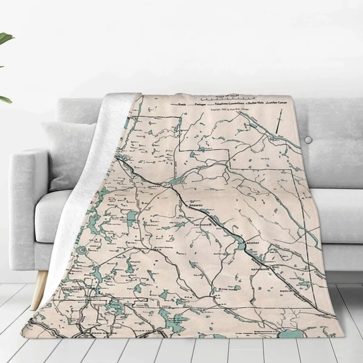 1922 Algonquin Park Ontario Map Blankets Fleece Breathable Sofa Throw Blankets For Home Bedroom Travel Throws Bedspread Quilt