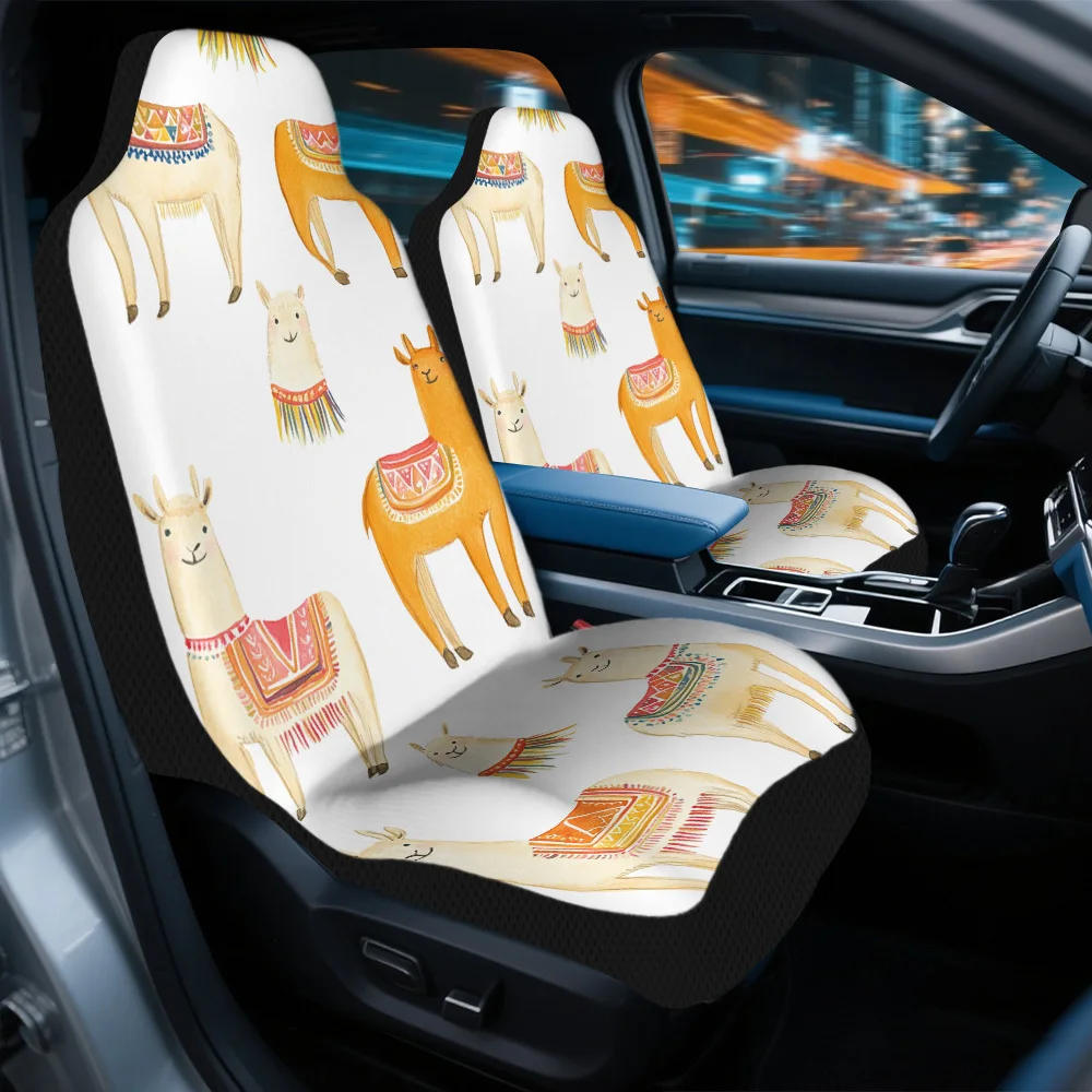Set Of 2, Car Seat Covers Featuring Llamas With Vibrant Blankets – Complete Set, Universal Fit, High-Quality, Long-Lasting, And