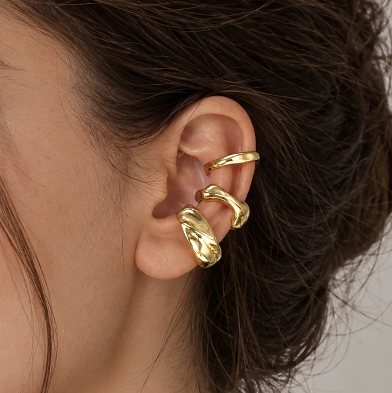 Gold Ear Cuffs For Non Piercing Chunky Statement Cartilage Clip On Earrings Minimalist Sculptural Jewelry Gift Sets Items