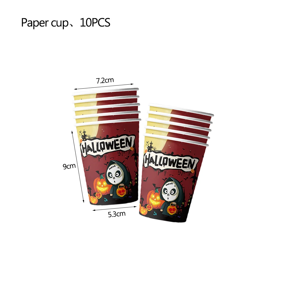 Halloween Disposable Tableware Set Pumpkin Witch Paper Cup Birthday Party Boys and Girls Party Decoration Customized Background