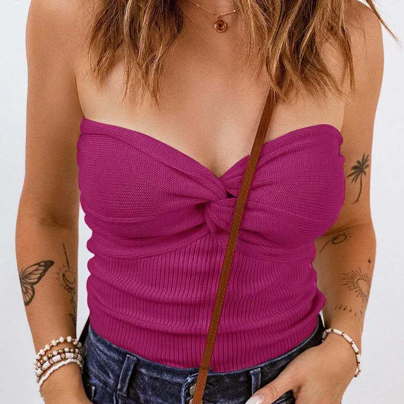 2026 Spring Summer New Cross-border Amazon Europe and America Y2K Sexy Solid Color Open-back Knit Strapless Top Women's