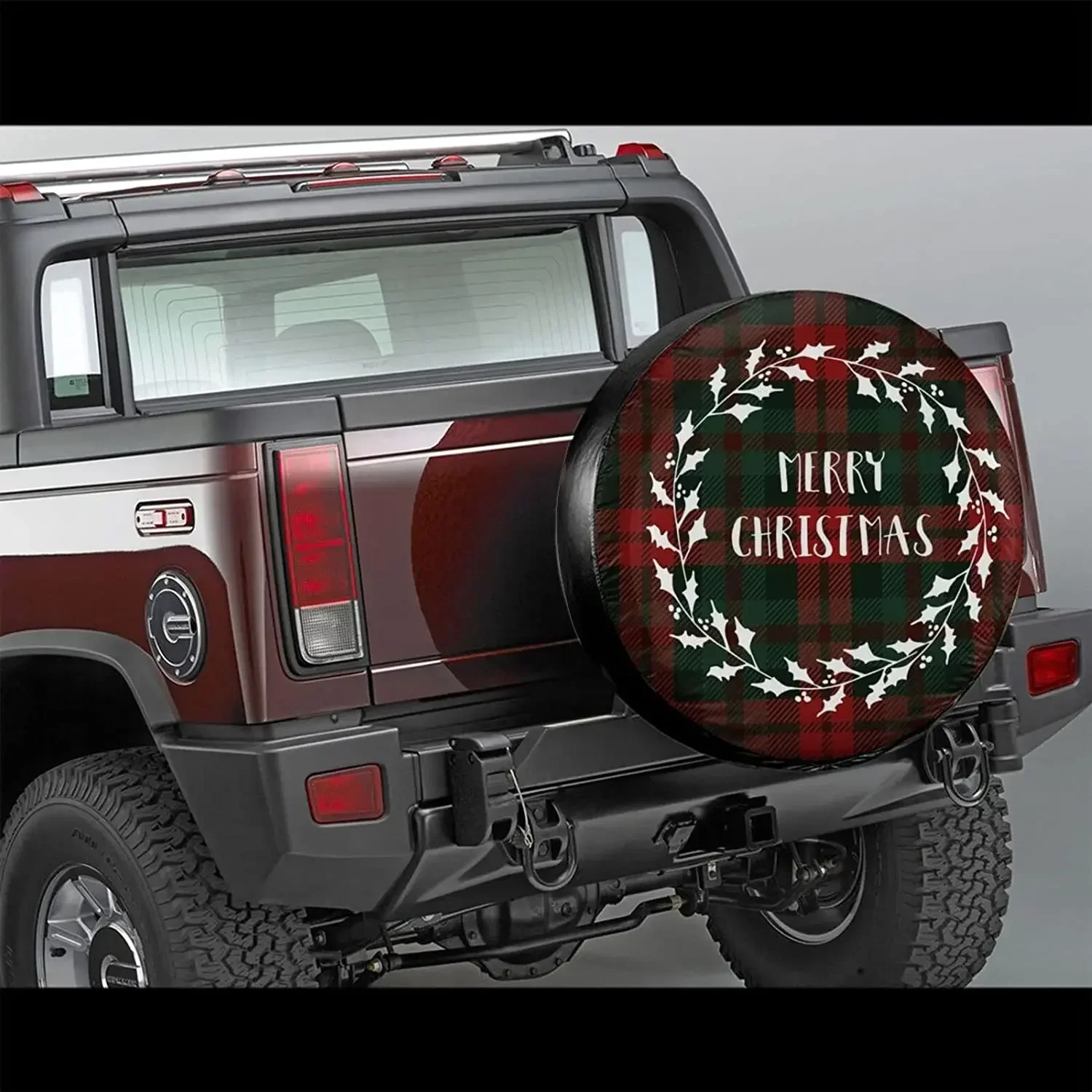 Merry Christmas Buffalo Plaid Spare Tire Cover Waterproof Dust-Proof Wheel Protectors Universal for Trailer,,SUV,RV