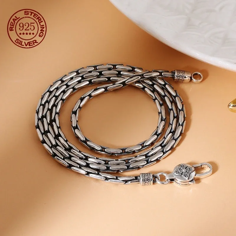 

Newly Designed Real S925 Sterling Silver Bamboo Necklace Punk Men and Women Personality Retro Simple Fashion Jewelry Gifts
