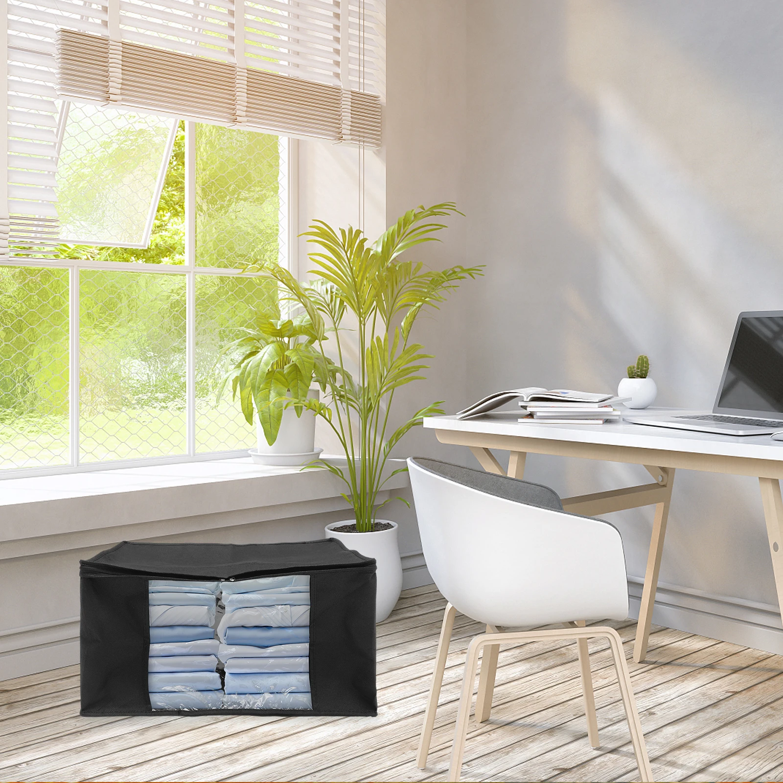 

Foldable Bedding Container Large Capacity Non-Woven Fabric Organizer Transparent Window Space-Saving Home OrganizationBed Sheet