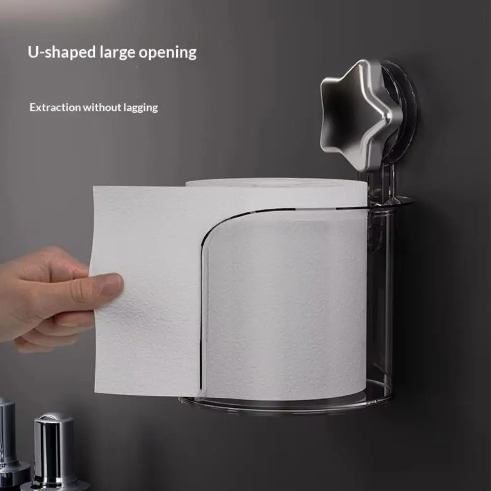 Transparent Suction Cup Tissue Box Star De sign Large Capacity Toilet Paper Holder Smooth No Drilling