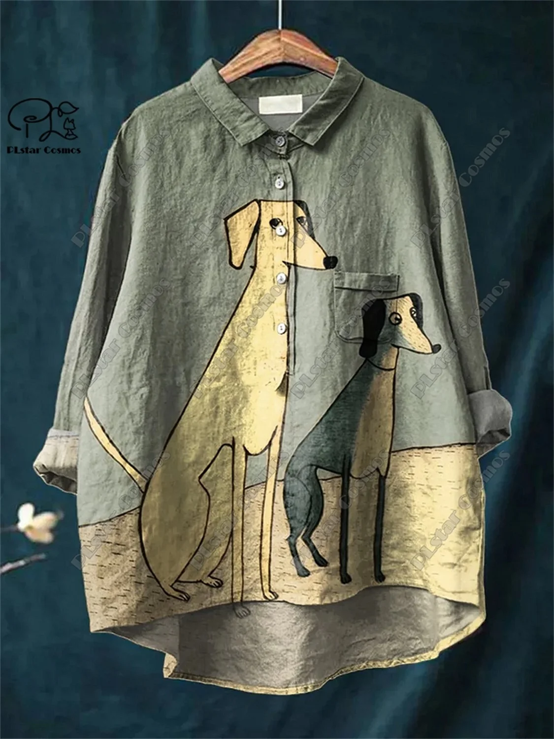 PLstar Cosmos new 3D printed women's loose retro cute puppy fun casual open tube shirt K-2