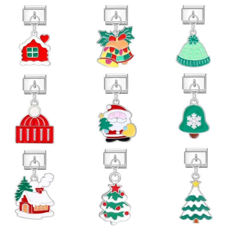 Weirdo Christmas Series House Bells Santa Tree Italian Charm Links Fit 9mm Bracelet Stainless Steel DIY Jewelry Making