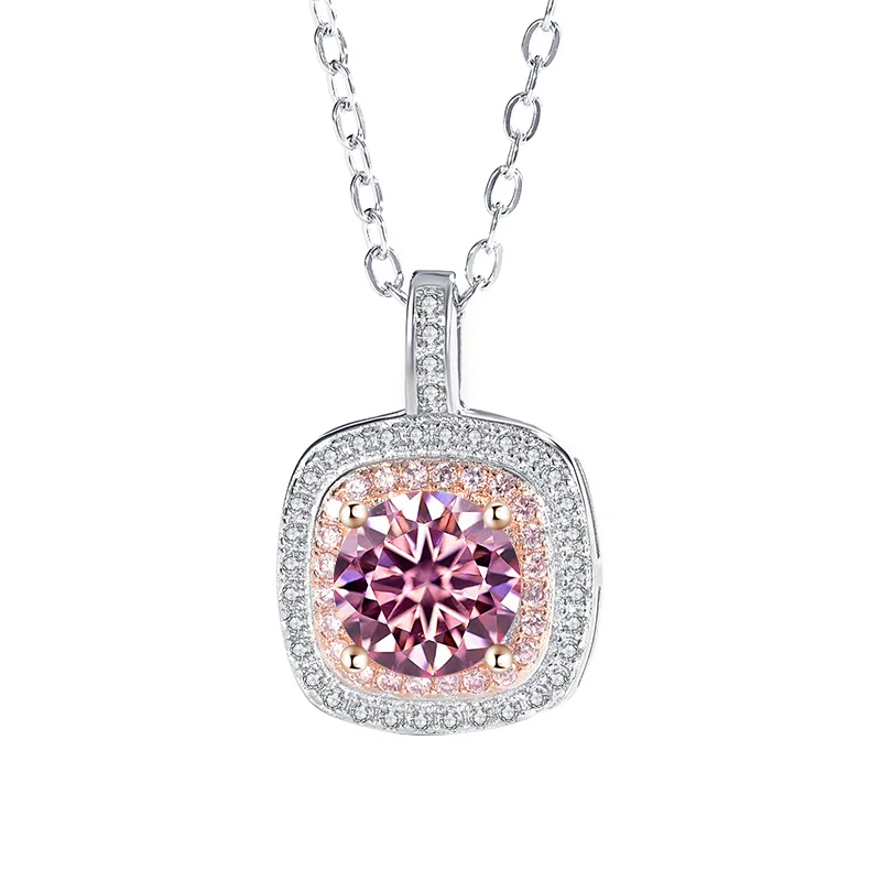 High-quality fashion classic 925 silver sapphire square-cut pendant necklace, 2 carats