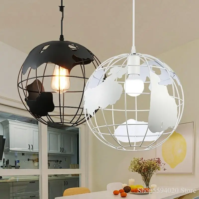 American Retro Earth Lustre Pendant Lights Creative Led Dining Room Hanglamp Loft Industrial Iron Loft Decor World Map Lamp Led