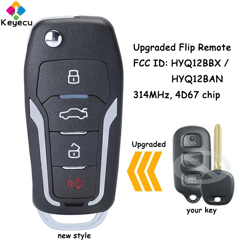 

KEYECU Upgraded Flip Remote Car Key With 4 Buttons 314MHz 4D67 Chip for Toyota 4Runner 2003-2009, Sequoia 2004-2007 Fob HYQ12BBX