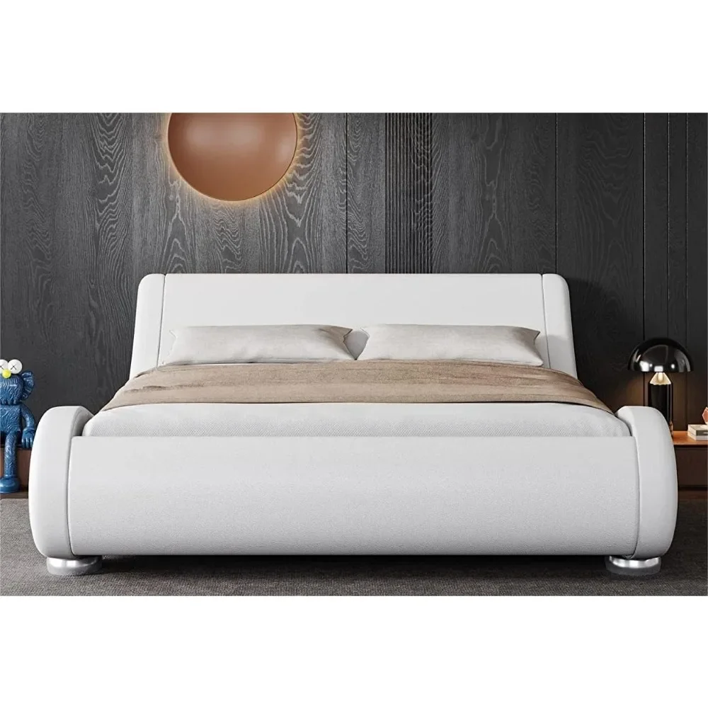 Queen Size Upholstered Platform Bed Frame with Ergonomic & Adjustable Headboard,Low Profile Sleigh Design,No Box Spring Needed