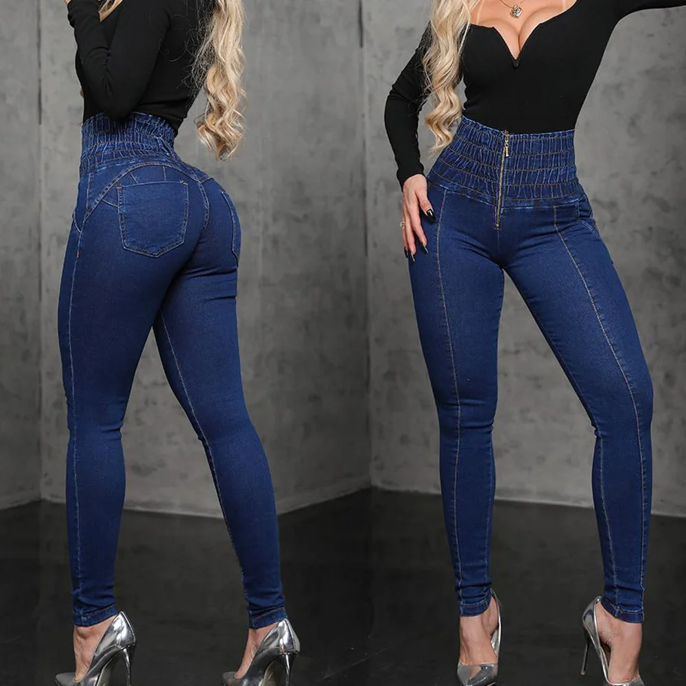 High Elasticity Women\'s Skinny Pencil Jeans Vintage Denim Pants Fashion Trousers High-Waist Stretch Leggings Hip Lift Sexy Jeans