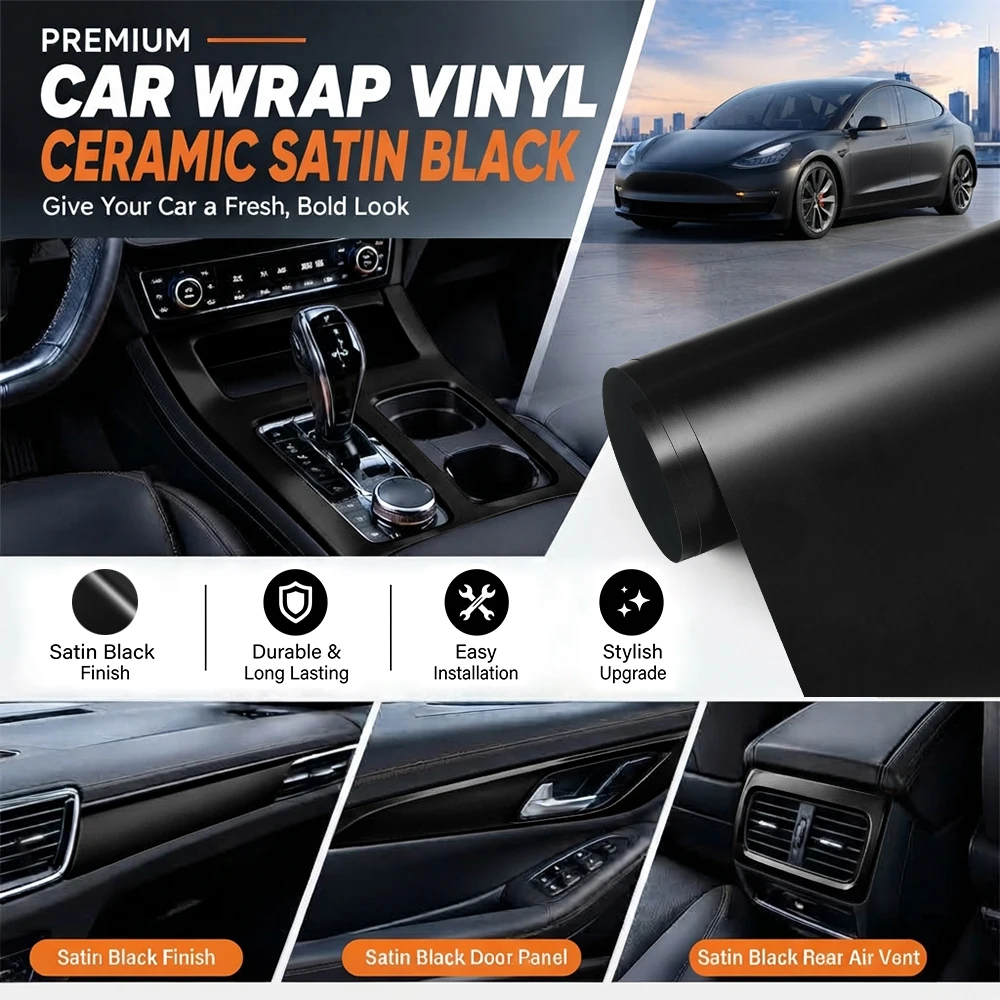 Pellicola in vinile nera opaca satinata per auto, autoadesiva, senza bolle d'aria, pellicola per cambio colore nero, decalcomania in vinile per auto, PVC per moto, carrozzeria di veicoli, interni ed