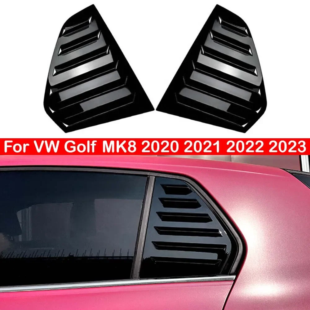 For VW Golf MK8 2020 2021 2022 2023 Car Rear Louver Window Side Shutter Cover Trim Sticker Vent Scoop ABS Carbon Fiber Black