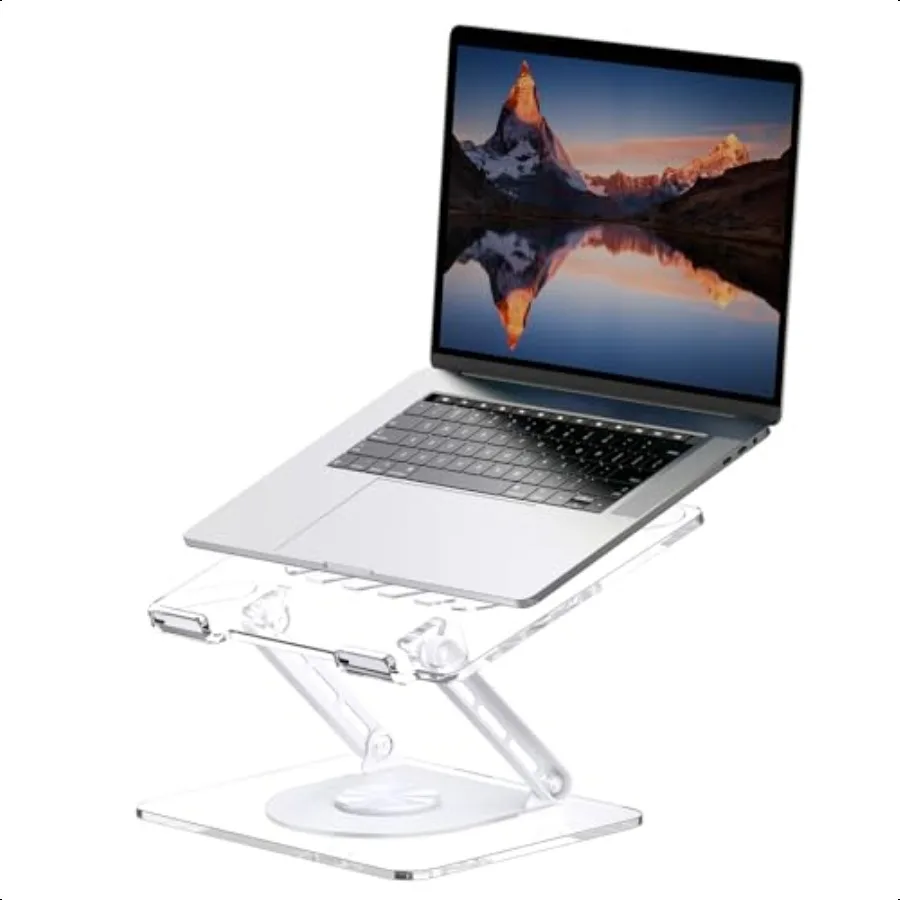 

Acrylic Laptop Stand for Desk with 360 Rotating Base Ergonimic Foldable Clear Laptop Riser Compatible with Book Pro Air Noteboo