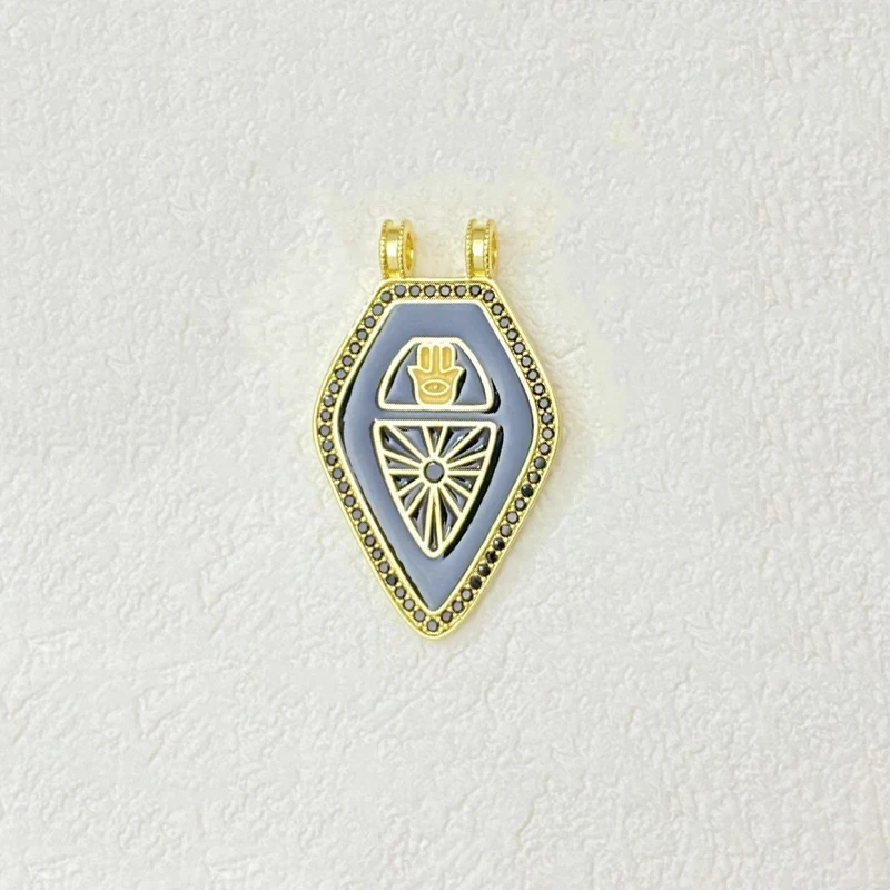 1 Piece Diamond Tarot Enamel Double Ear Pendant for Diy Necklace Jewelry Making Brass Plated Vintage Literary Luxury Accessories