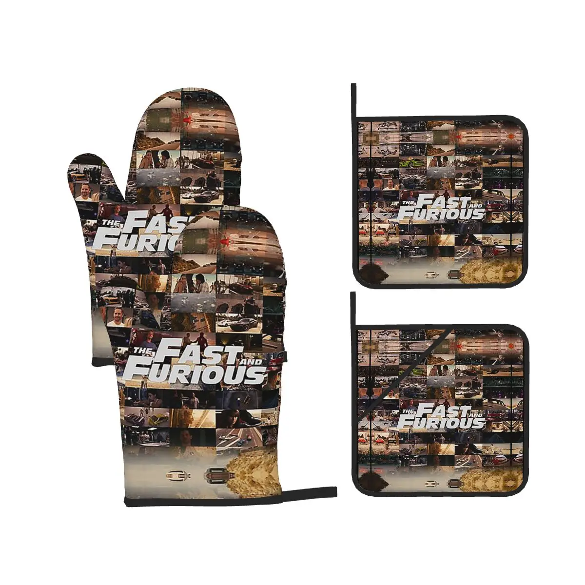 Fast And Furious Legends Tribute Oven Mitts and Pot Holder Sets of 4 for Baking Kitchen Cooking BBQ Resistant Non-Slip Gloves