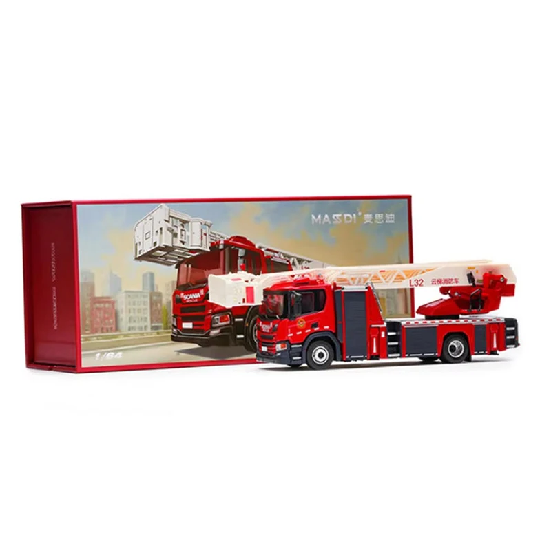 MASSDI 1/64スケール消防車合金製カーモデルコレクション装飾ホリデーギフトおもちゃ
