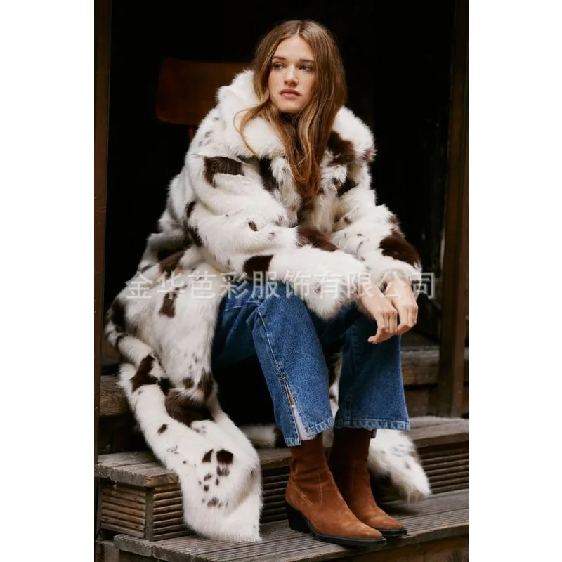 Female Autumn Winter Tops Coat Faux Fur Cow Pattern Retro Simple Loose Comfortable Leisure New Senior Soft Minority Versatile