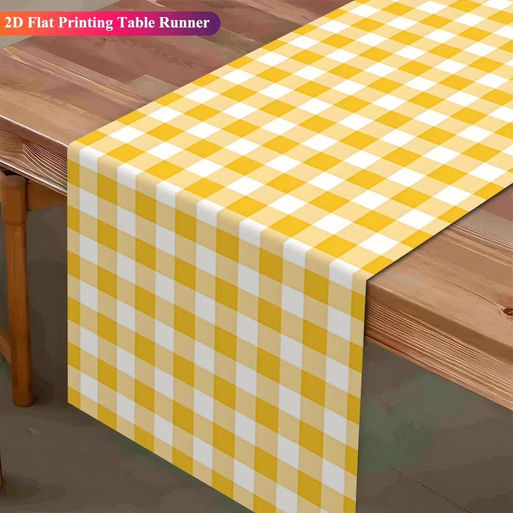1 Yellow Gingham Table Runner Single Sided 2D Print Cheerful Stylish Table Runner Dining Room Kitchen Warm Vibe Accessory Gift