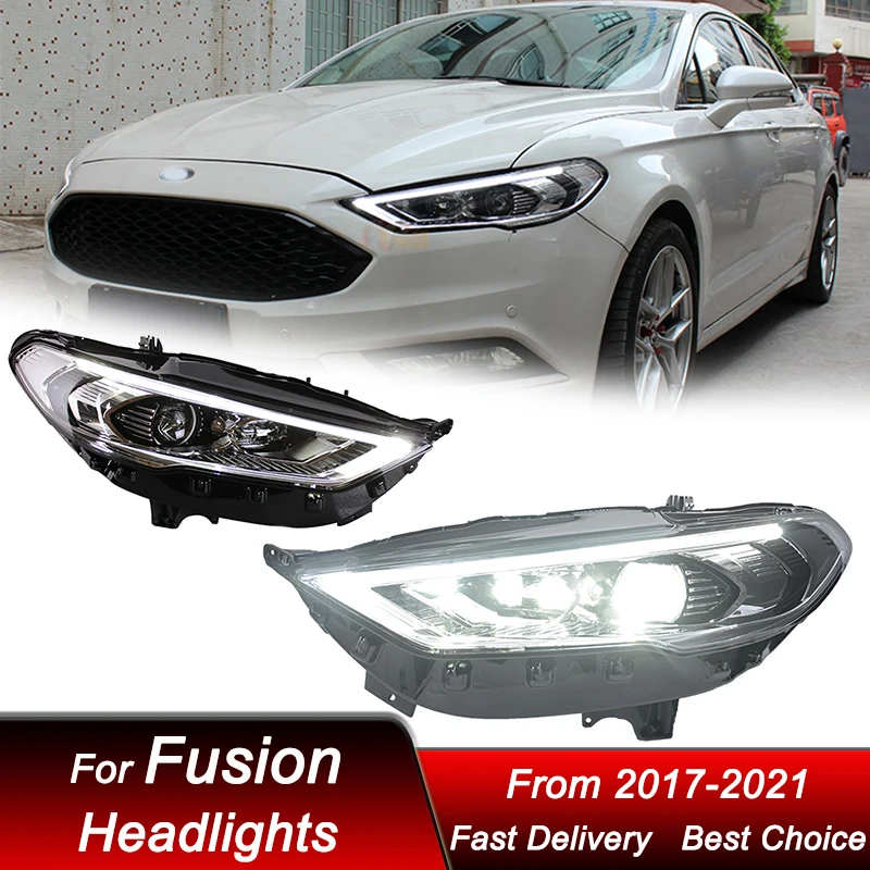 

Автомобильные светодиодные фары для Ford Fusion Mondeo 2017-2021, высокий стиль, полностью светодиодные автомобильные фары в сборе, комплект аксессуаров для линз проектора