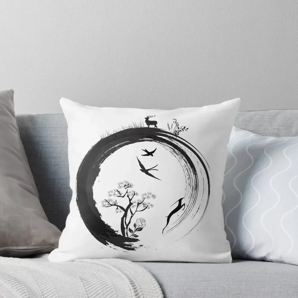 

Enso Zen Circle Japanese Symbol Life Nature Tree Wildlife Throw Pillow Sofa Cushion Cover Pillow Decor pillow