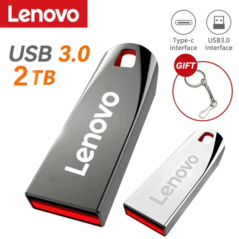 Lenovo USB Flash Drives Pen Drive 2TB 1TB Memory Waterproof U Disk High-Speed USB 3.0 Data Transmission Metal USB Flash Drive