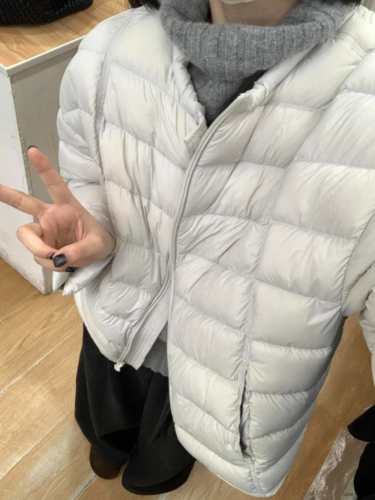 Padded Short Cotton Jacket Women Winter Warm Thick Coat Minimalist Casual Style Round Neck Outerwear Daily Streetwear Fashion