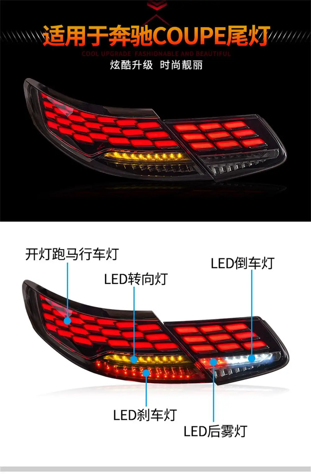 For Mercedes-Benz S-Class Coupe Tail Light Assembly W217 Coupe Retrofit Dragon Scale LED Running Water Turn Tail Light Total