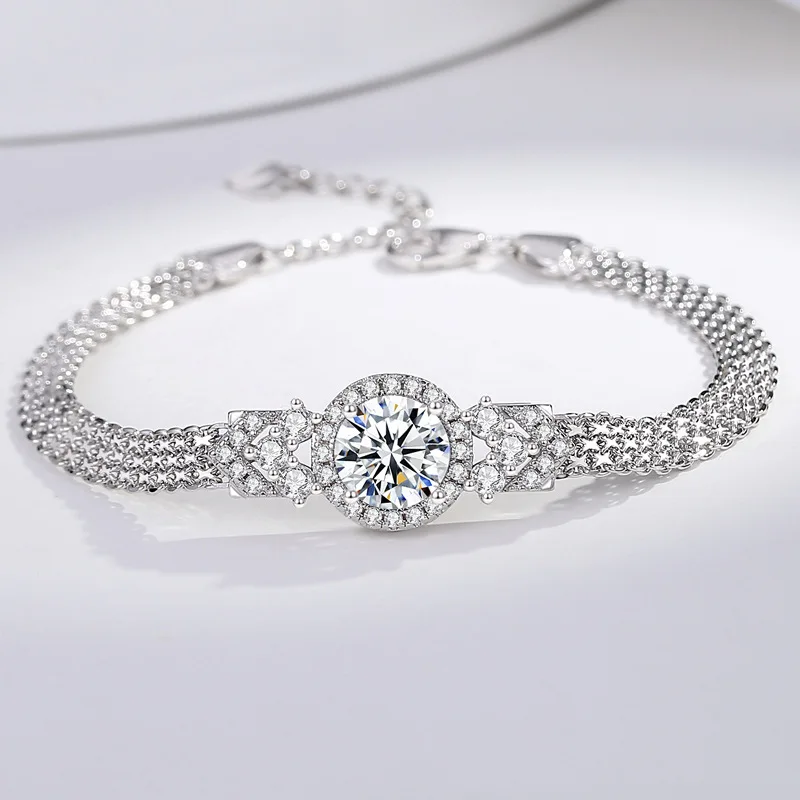 

925 Sterling Silver Trendy Hollow-Out Cake Bracelet for Women Wholesale Moissanite Bangles