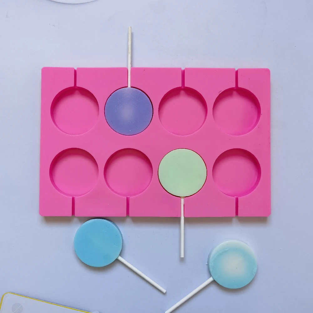 8-Cavity Round Silicone Lollipop Candy Mold Homemade Kids Cake Chocolate Cookies Mould Baking Pastry Decorating Tools