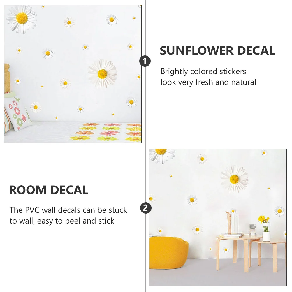 Wall Daisy Stickers Sticker Flower Decal Decals Mural Wallpaper Decor Self Floral Adhesive Decorative Bedroom Room Removable