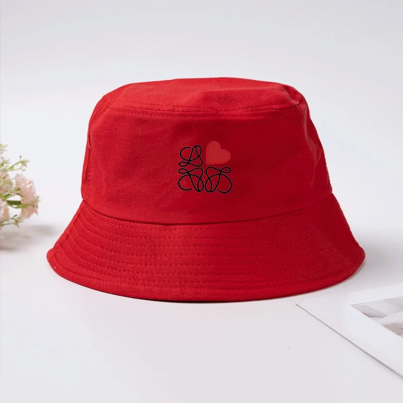 Heart Messy Lines Print Bucket Hat Cotton Summer Fisherman Cap Abstract Art Sun Hat Outdoor Beach Cap for Men Women Breathable