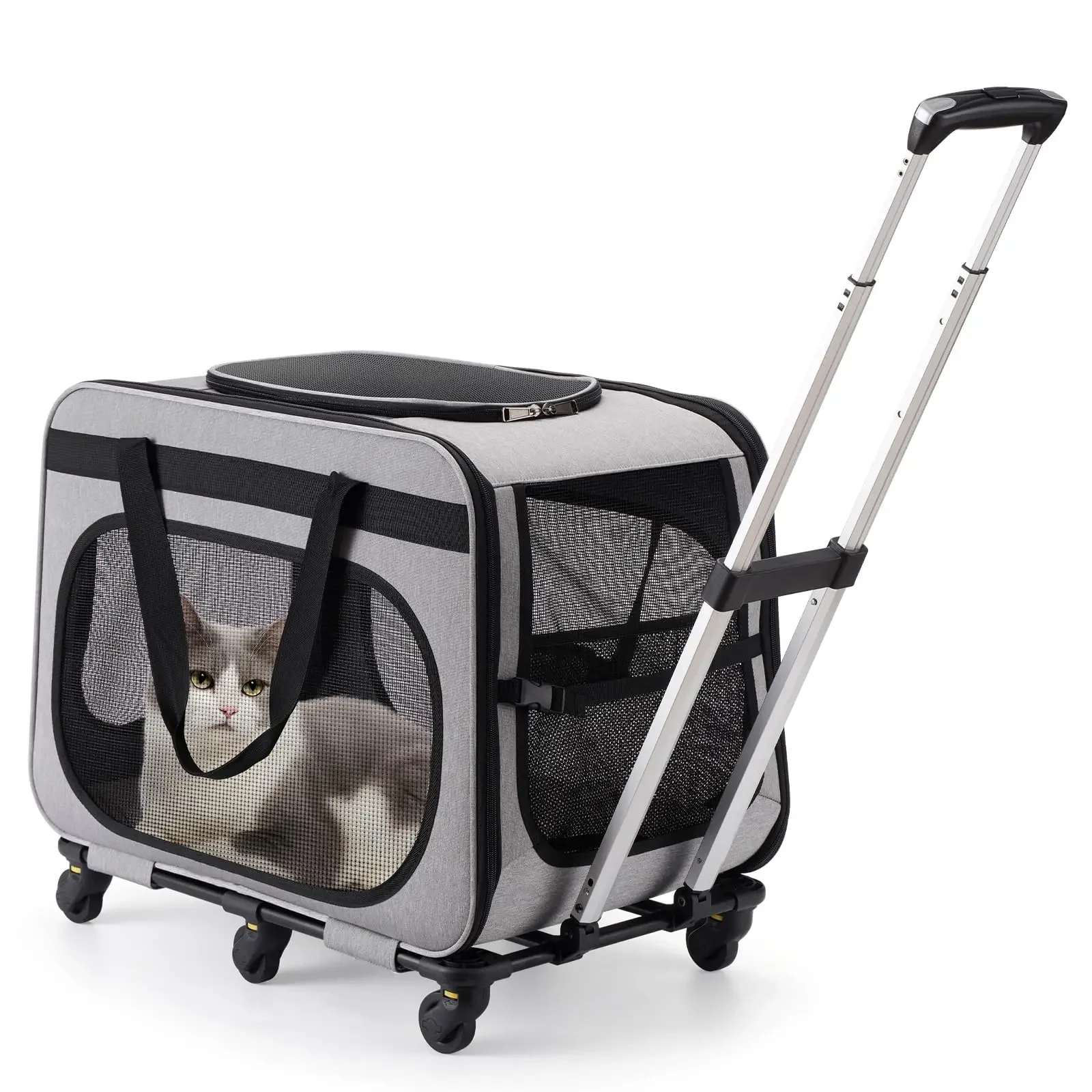 

New Breathable Portable High-quality Pet Travel Carrier Trolley Case With 6 Removable Wheels, With Foldable Dog And Cat Luggage