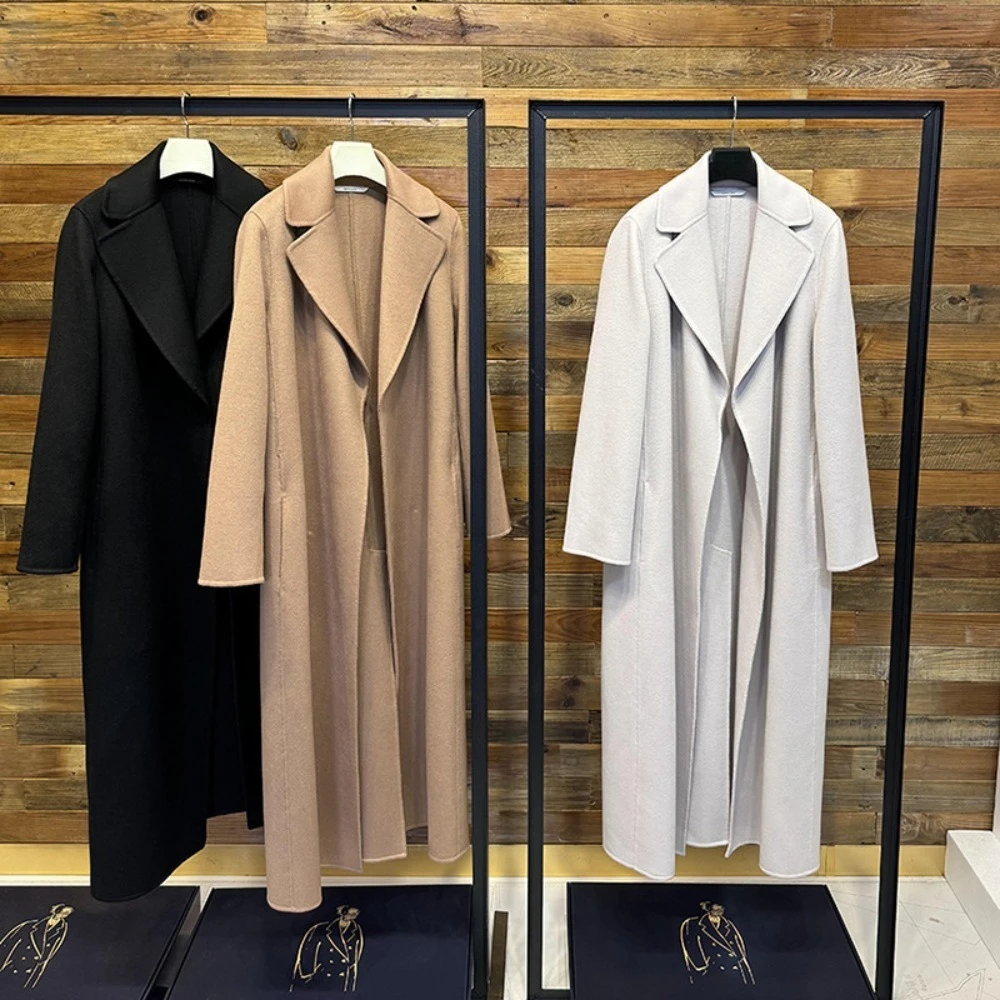 New Autumn/Winter Extra-Long Double-Faced Wool Coat with Belt