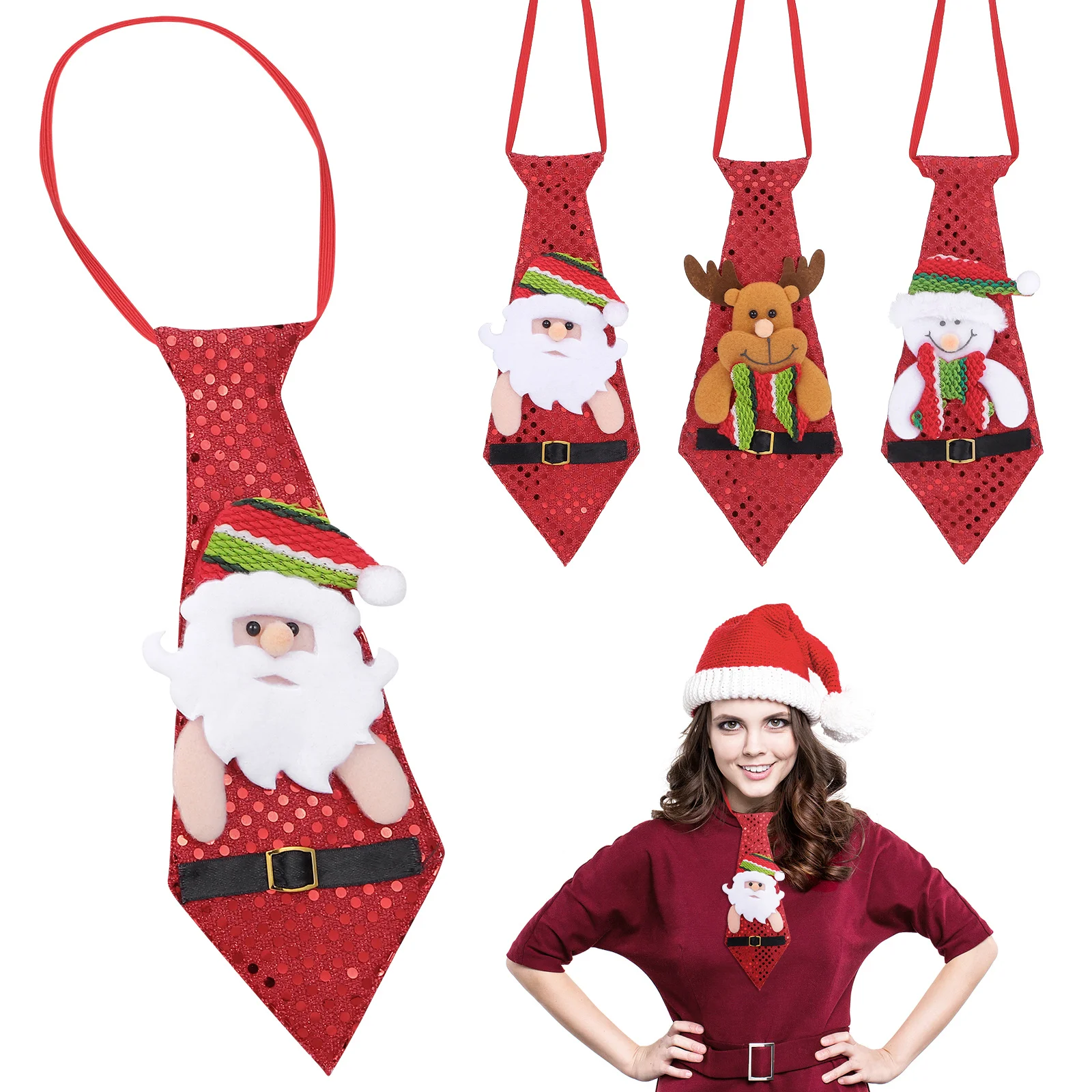 

3pcs Christmas Cartoon Print Ties Durable Polyester Decorative Tie Party Supplies Costume Accessory